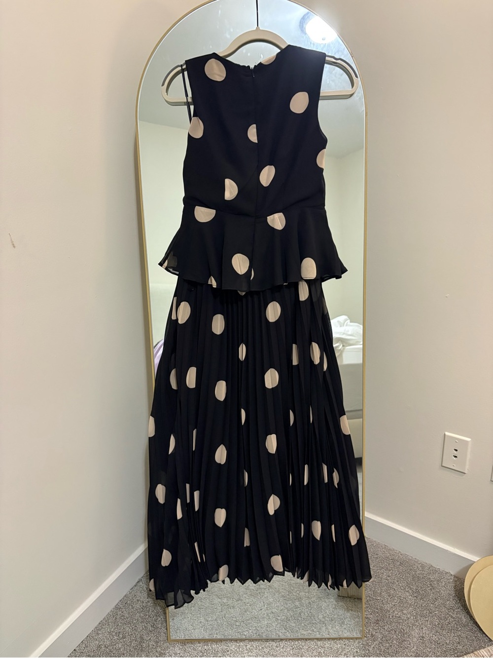 Sleeveless Black Maxi Dress with Cream Polka Dots